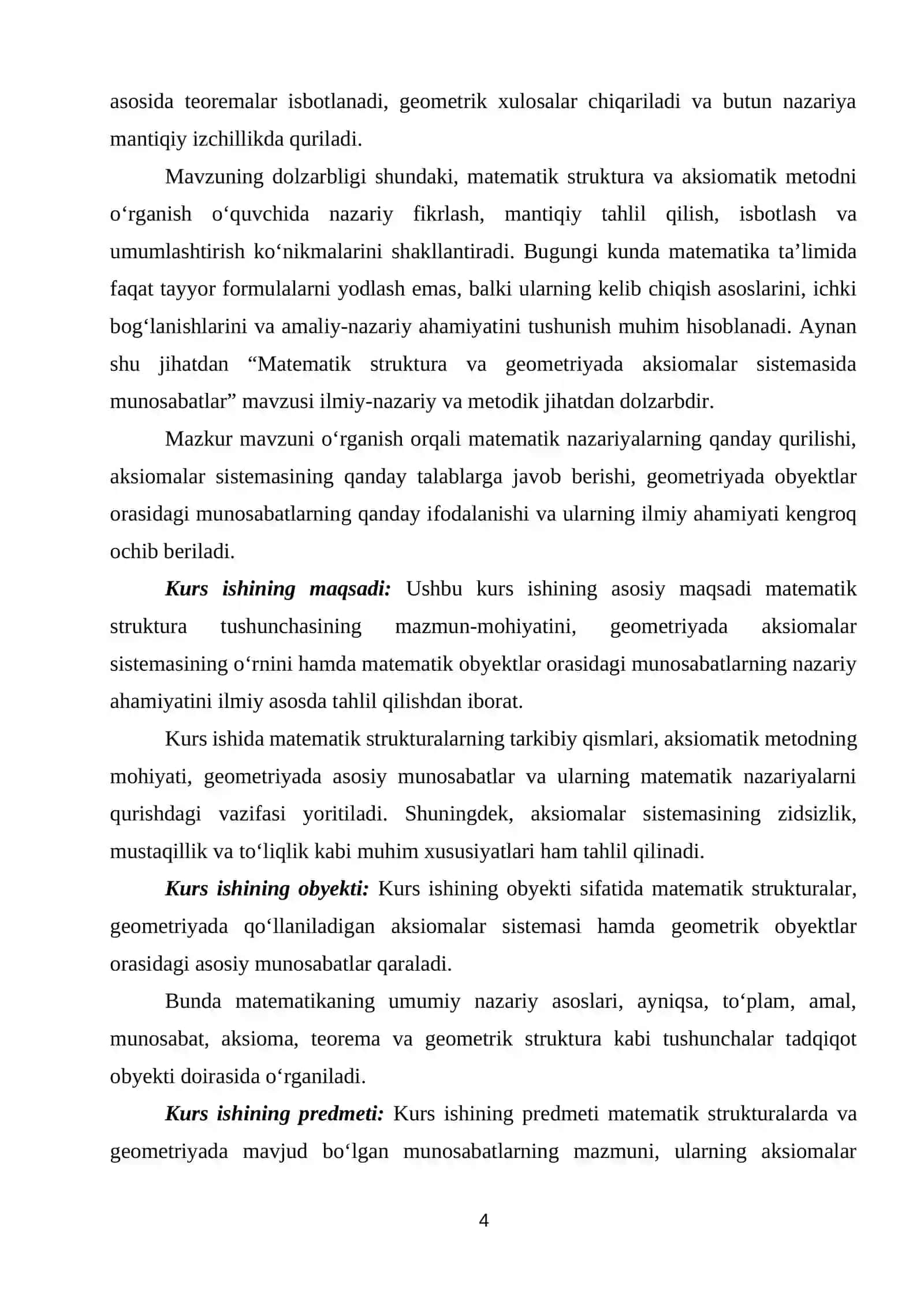 Matematik struktura va geometriyada aksiomalar sistemasida munosabatlar 4