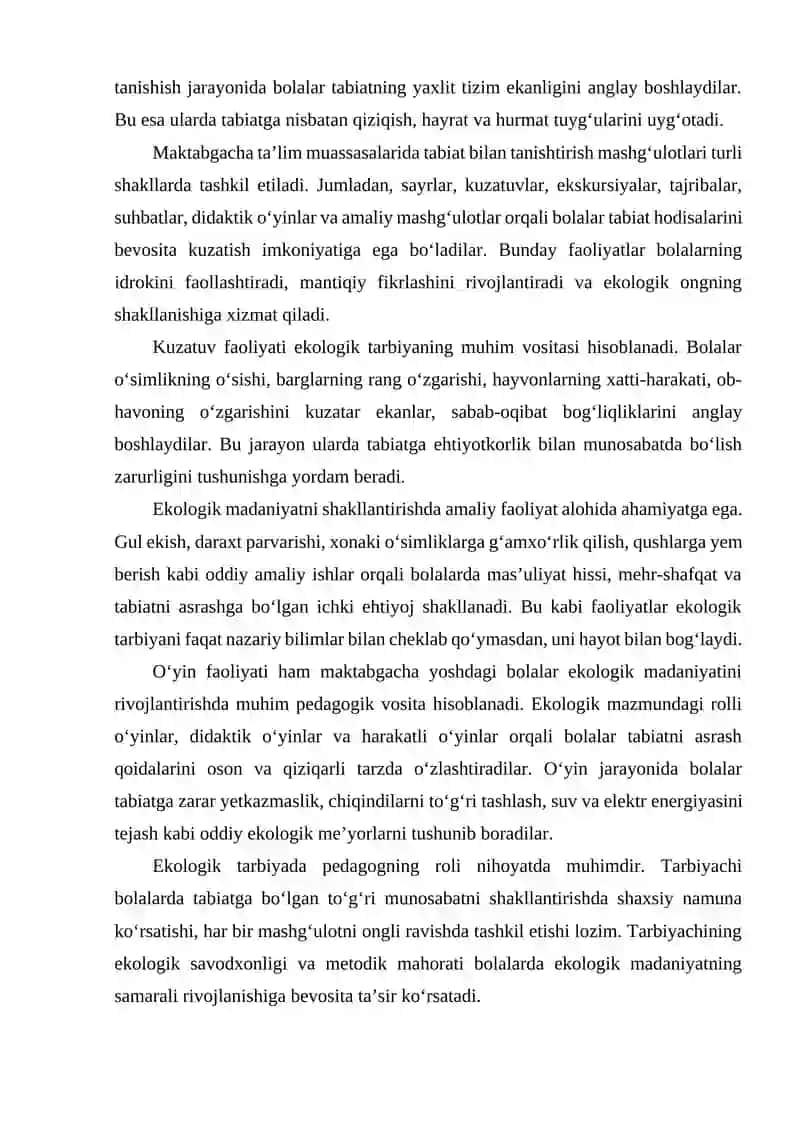 TABIAT BILAN TANISHTIRISH ORQALI MAKTABGACHA YOSHDAGI BOLALARDA EKOLOGIK MADANIYATNI RIVOJLANTIRISH 4