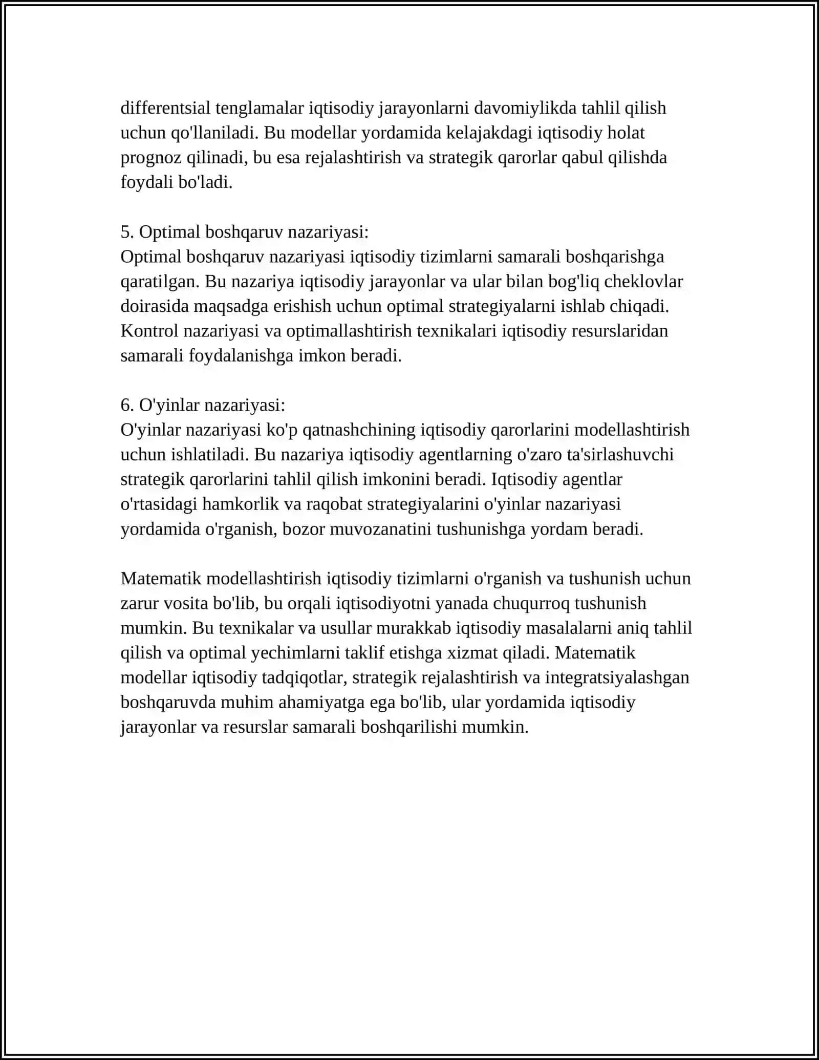 IQTISODIY TIZIMLARDA MATEMATIK MODELLASHTIRISHNI QOʻLLASH 4
