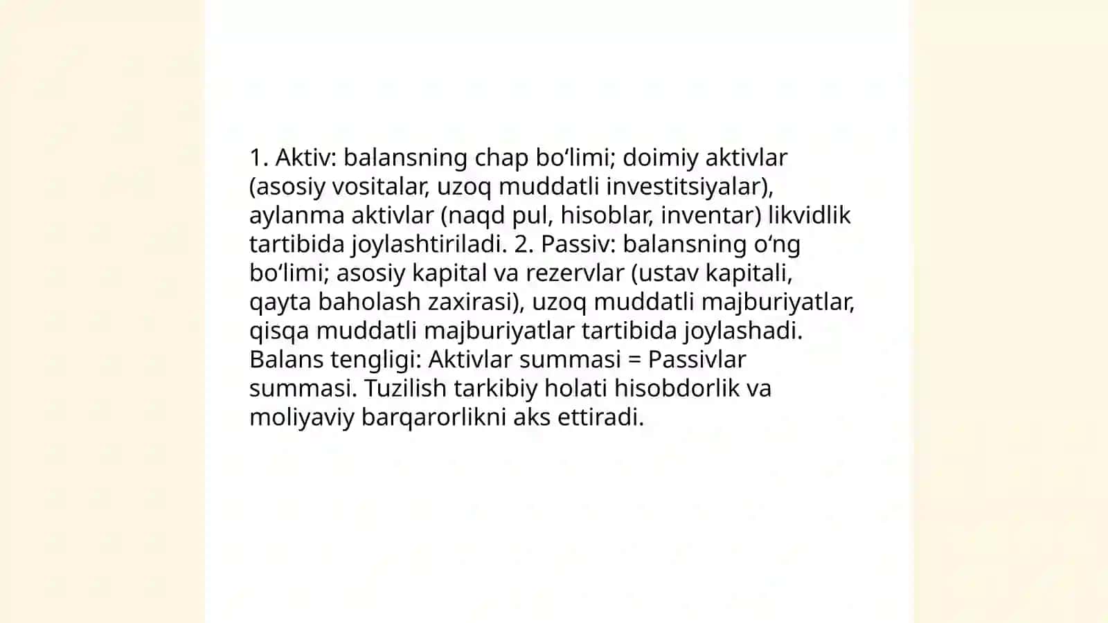 Buxgalteriya hisobi balansi va uning tuzulish tartibi Nilufar 4