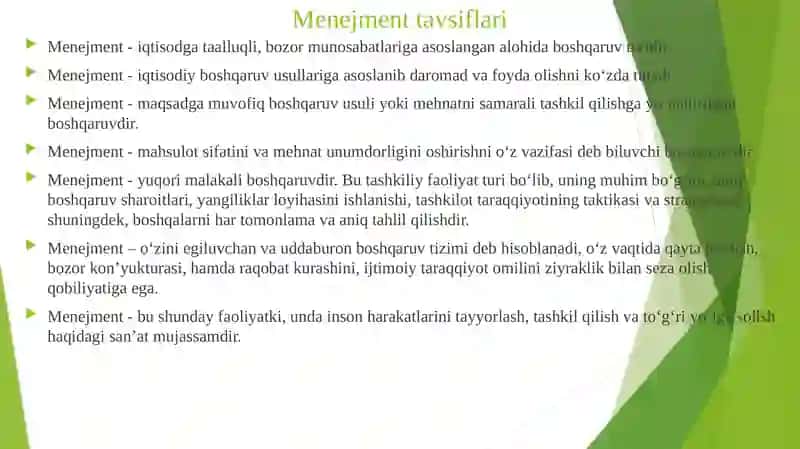 “Menejment“ fanining predmeti, maqsadi va vazifalari 4
