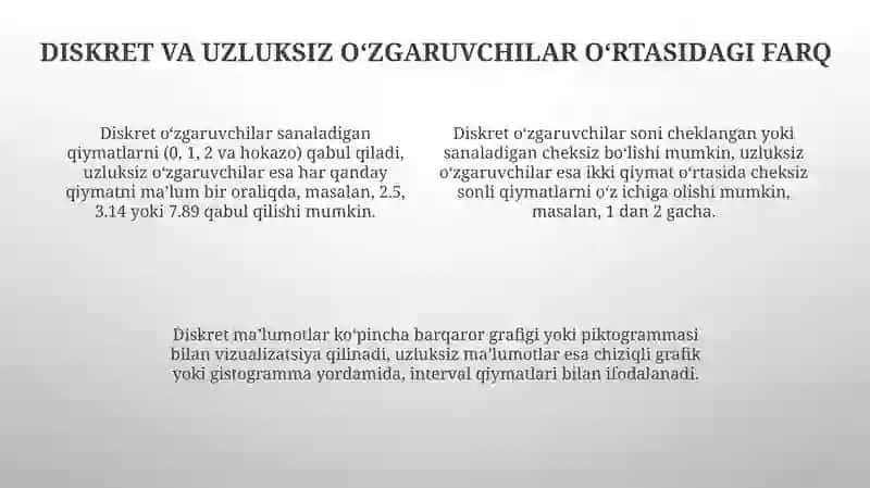 Diskret va uzluksiz oʻzgaruvchilar 4