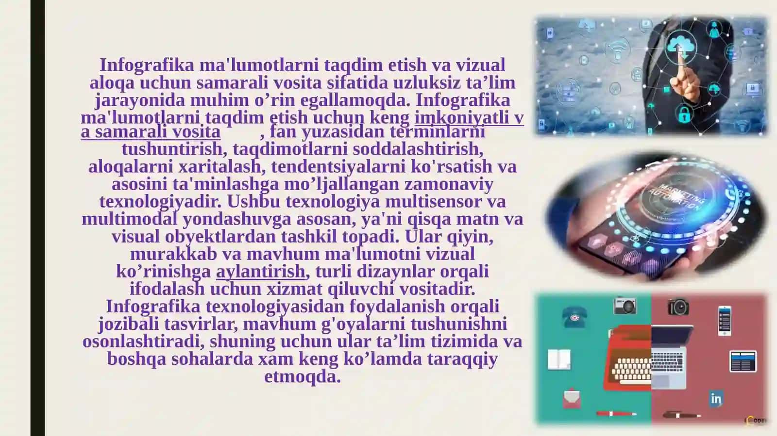 INFOGRAFIKANI
YARATISH
TEXNOLOGIYALARI. 4