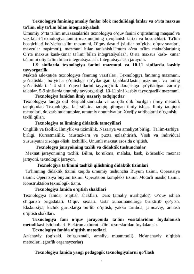 Texnologik (Mehnat) ta’limi Dasturi 4