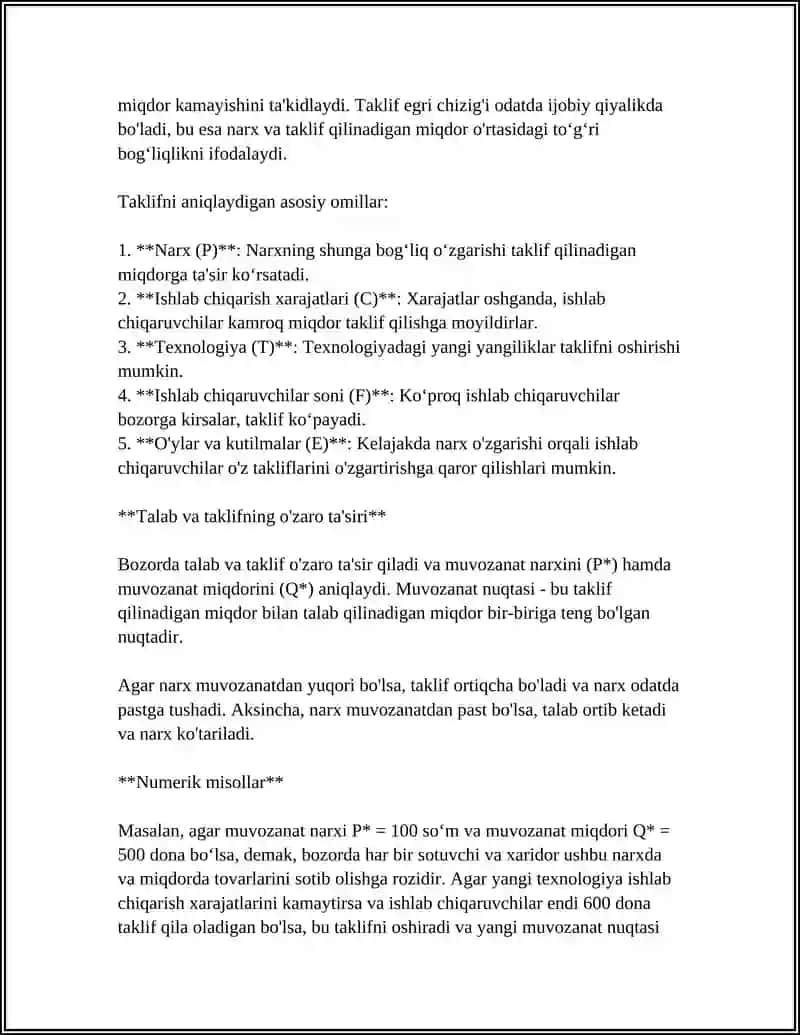 TALAB VA TAKLIF OʻZARO BOGʻLIQLIGI 4