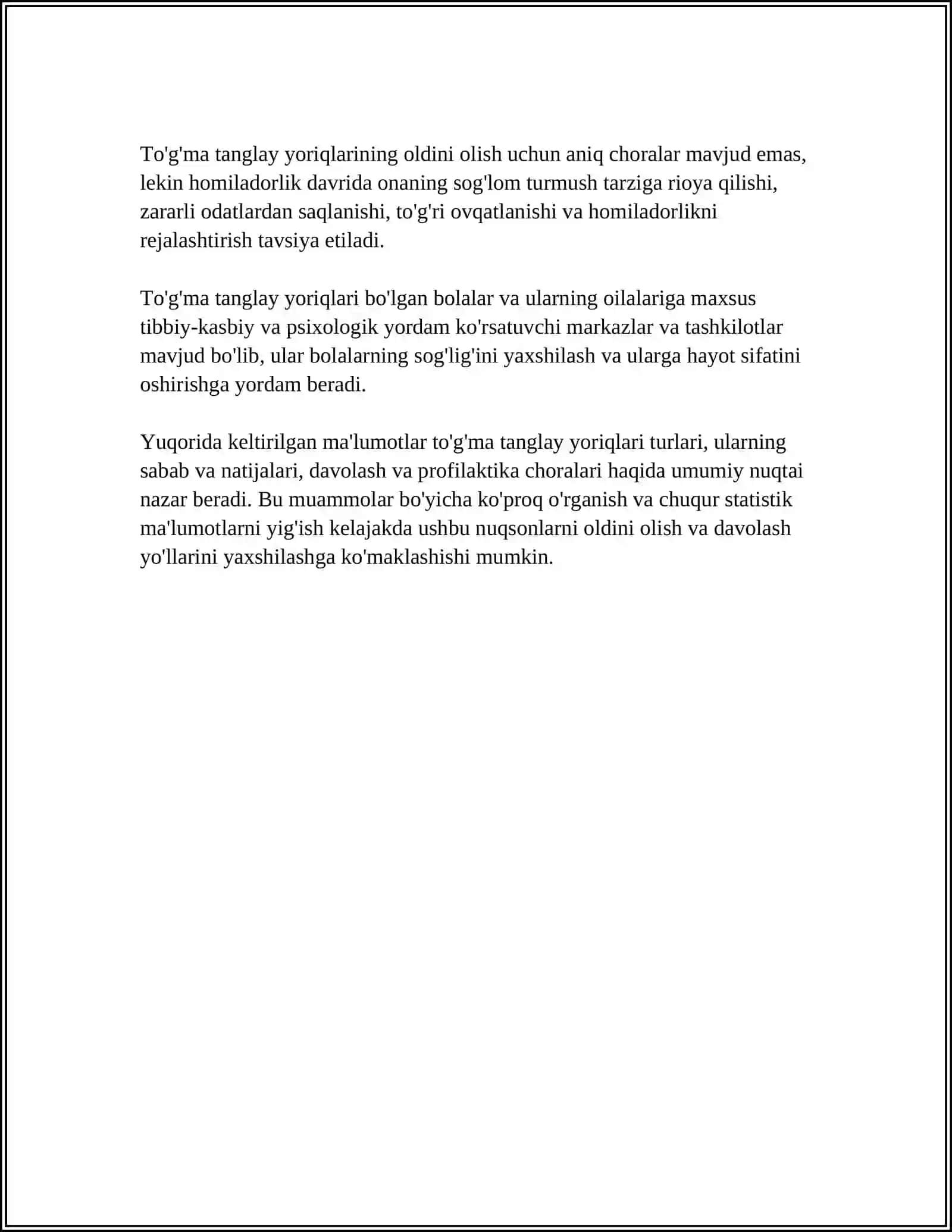 MUSTAQIL ISH Mavzu: TUĜMA TANGLAY YORIQLARIDA DAVOLOVCHI VA PROFILAKTIK YORDAM 4