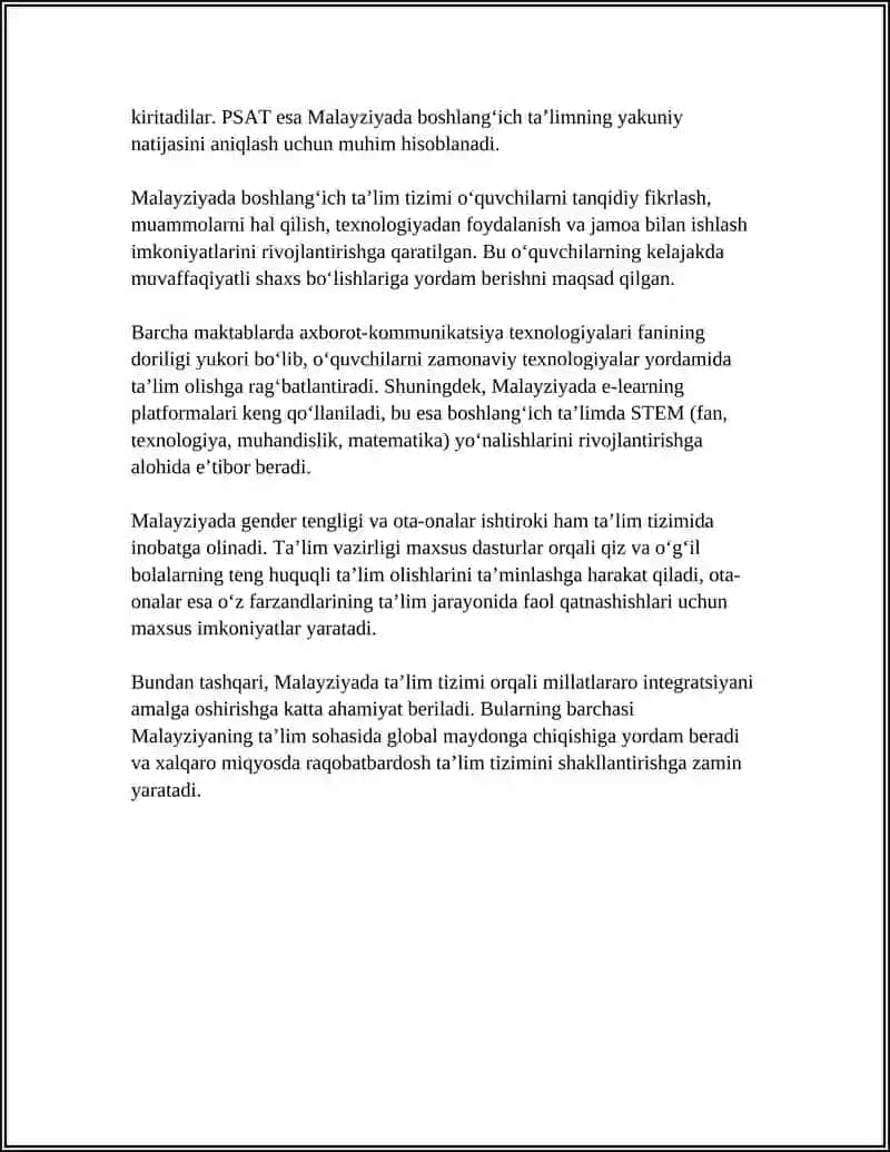 MALAYZIYADA BOSHLANG‘ICH TA‘LIM 4