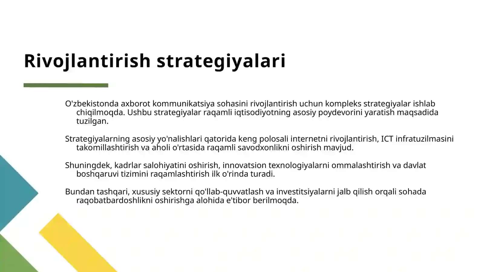 O'ZBEKISTONDA AXBOROT KOMMUNIKATSIYA SOHASINI RIVOJLANTIRISHDAGI ASOSIY YOʻNALISHLARI, AMALDAGI QONUNLAR, O'ZBEKISTON RESPUBLIKASI PREZIDENTI FARMONLARI VA VAZIRLAR MAHKAMASINING QARORLARI 4