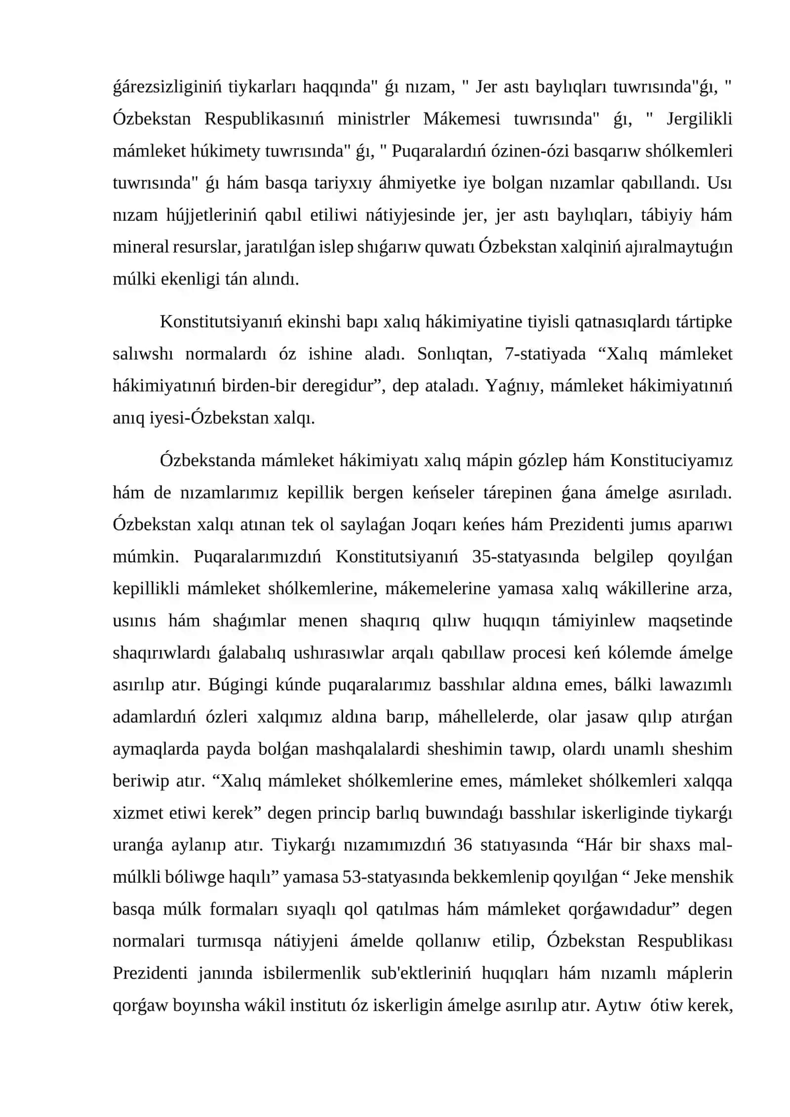Ózbekstan Respublikasınıń Konstituciyalıq sistemanıń ekonomikalıq tiykarları 4