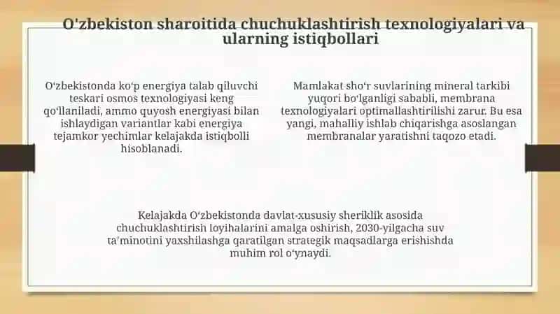 Sho‘r suvlarni chuchuklashtirish g‘oyasi 4