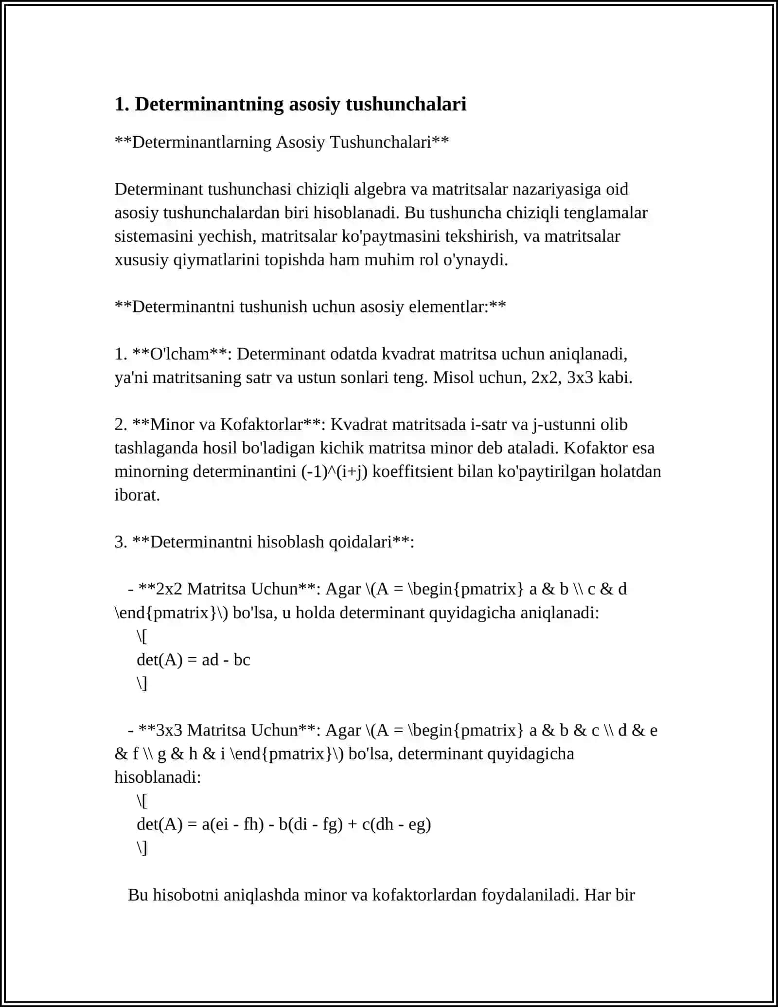 MS EXCEL DASTURIDA DETERMINANTLAR VA TESKARI MATRITSANI HISOBLASHGA DOIR MISOLLAR YECHISH 4