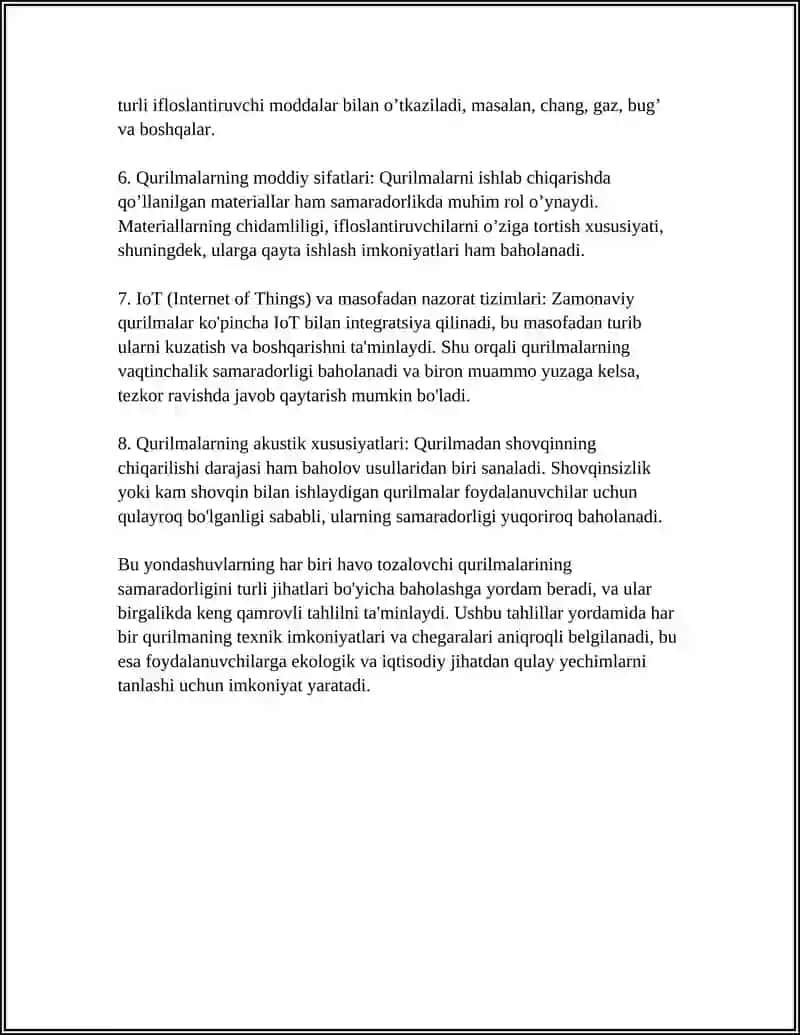 HAVONI TOZALOVCHI QURILMALARNING SAMARADORLIGI 4