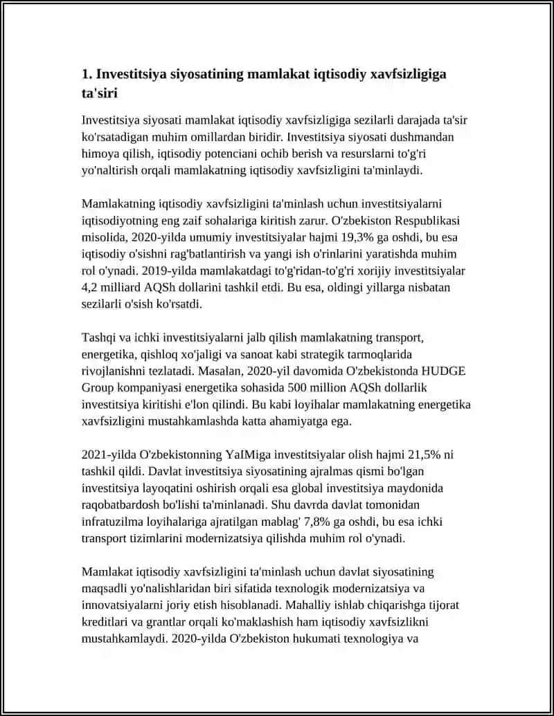 INVESTITSION SIYOSATNING MAMLAKAT IQTISODIY XAVFSIZLIGINI TAʼMINLASHDAGI ROLI 4
