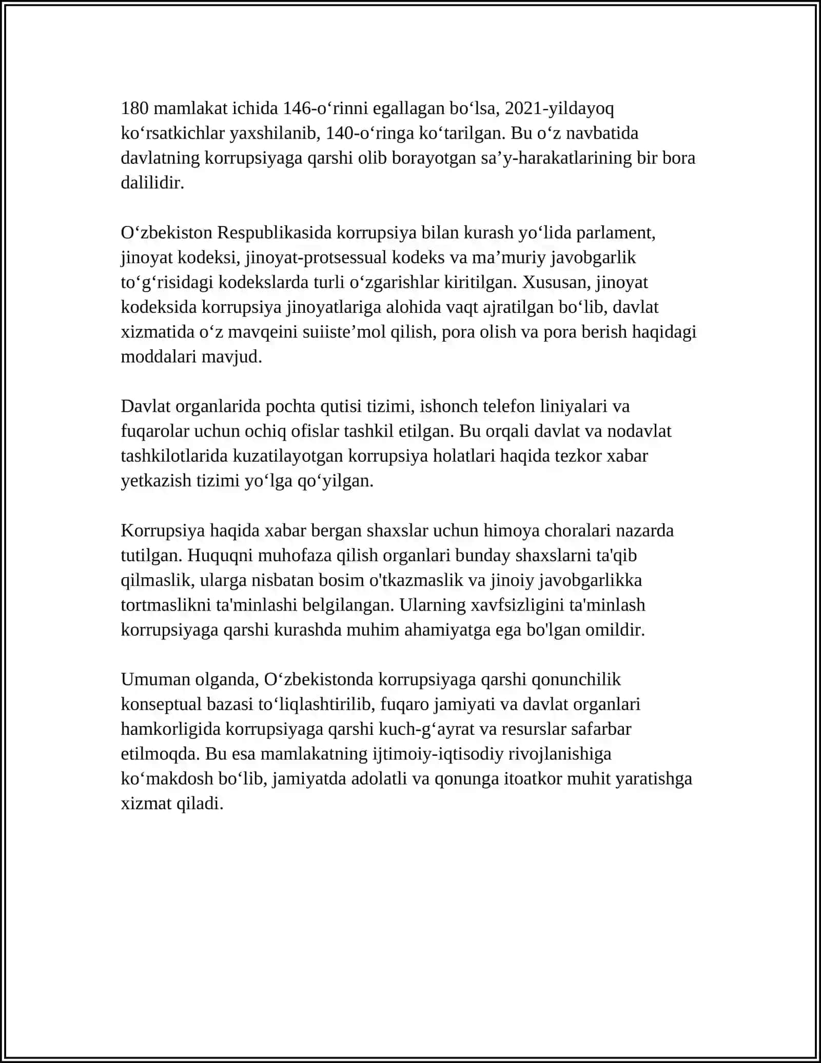 O'ZBEKISTON KORRUPSIYAGA QARSHI MIXANIZIMLARI 4