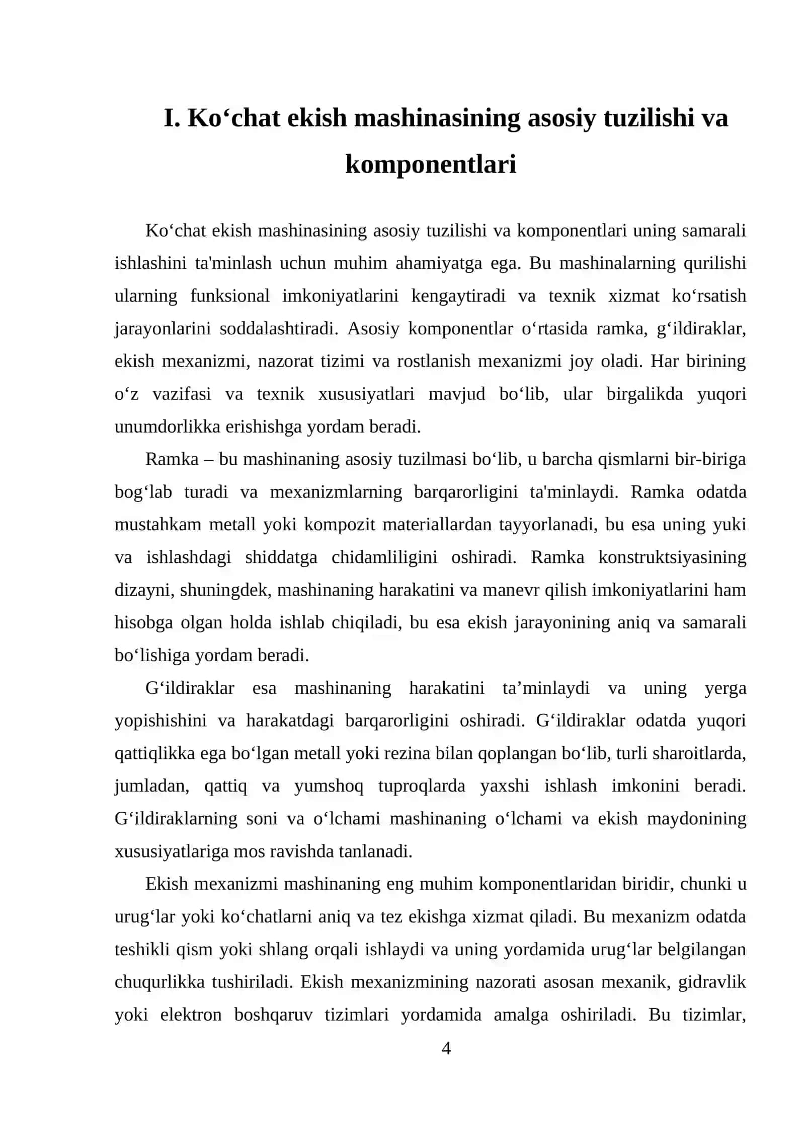 KOʻCHAT EKISH MASHINASI TUZILISHI, ISHLASHI VA ROSTLANISHLARI 4