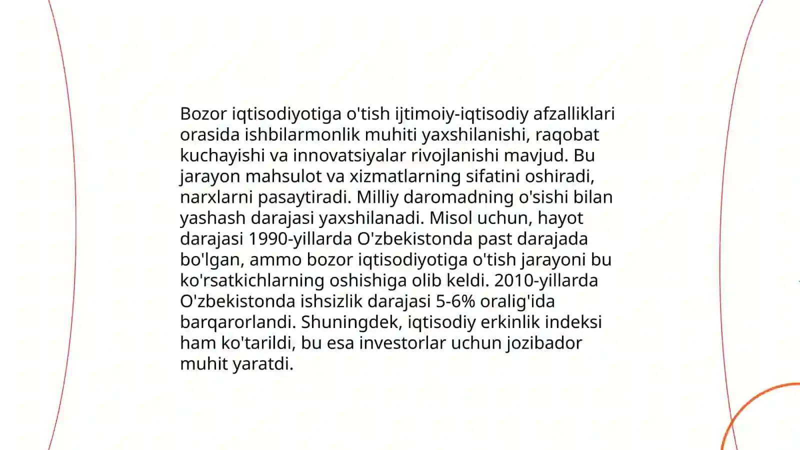 O'zbekistonda bozor iqtisodiyotiga o'tishning zaruriyati va bozor iqtisodiyotining hozirgi holati 4