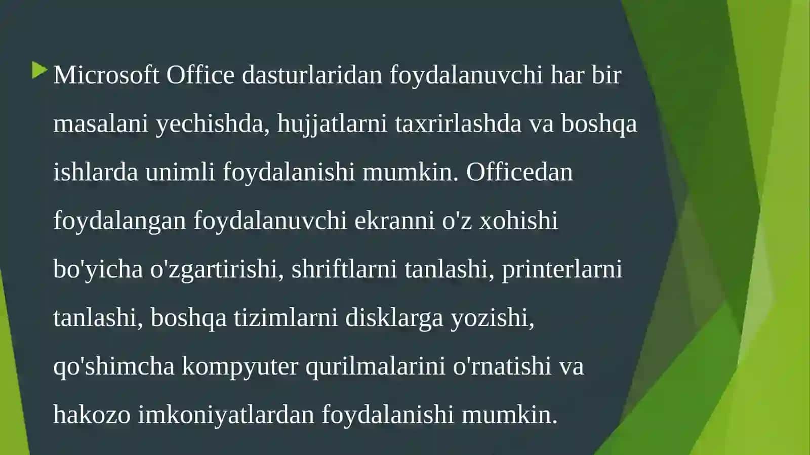 Boshlang`ich sinflarda microsoft Office dasturlaridan foydalanish. 4