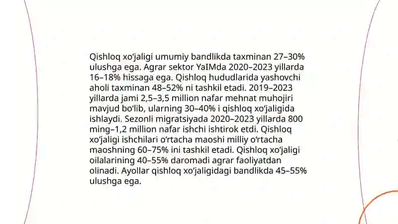 O‘zbekiston iqtisodiyotida qishloq xo‘jaligining o‘rni. Agrar islohotla 4