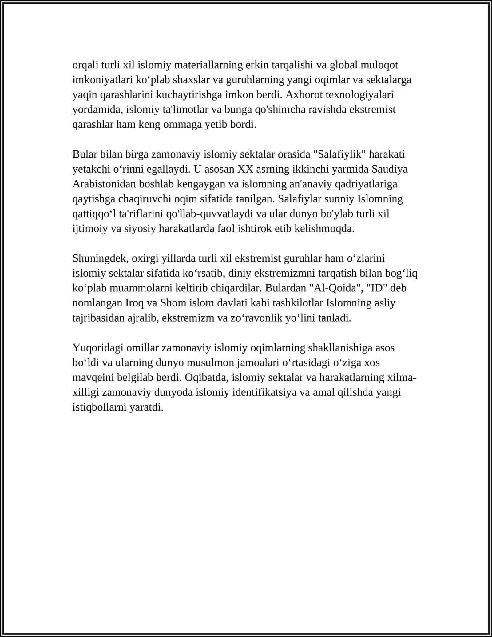 ISLOM DINIDA PAYDO BO’LGAN YANGI SEKTA VA KULTLAR 4