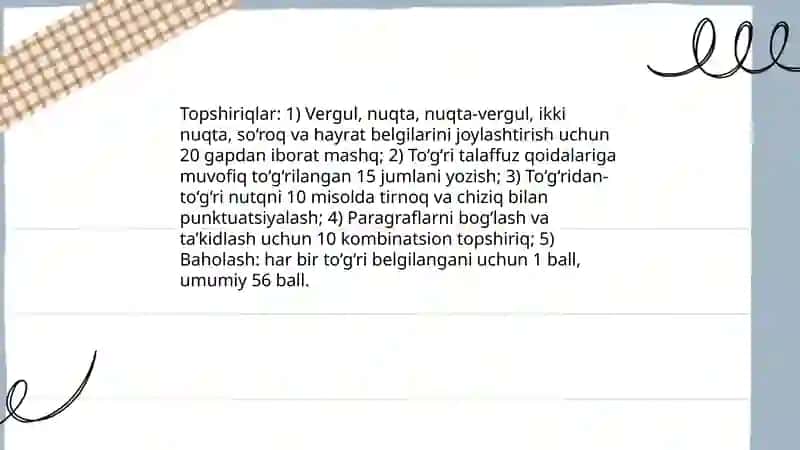 Madaniy nutqning grammatik va uslubiy me'yorlari bõyicha mashq va topshiriqlar tayyorlash 4