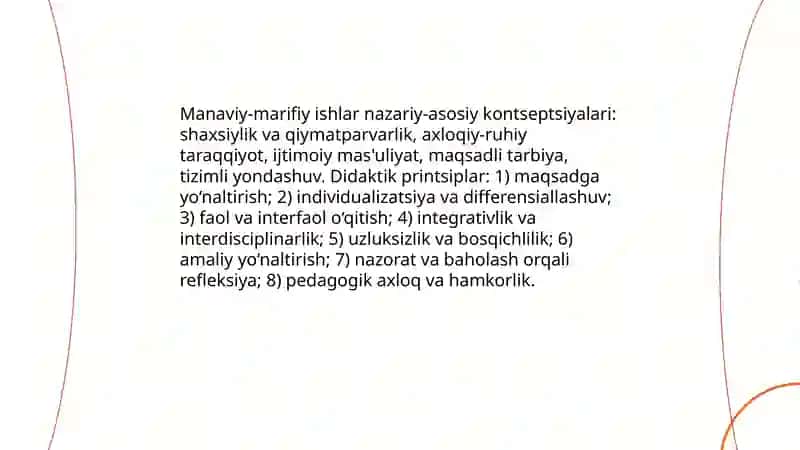 Manaviy marifiy ishlarni tashkil etish metodikasi fanning hususiyatlari 4