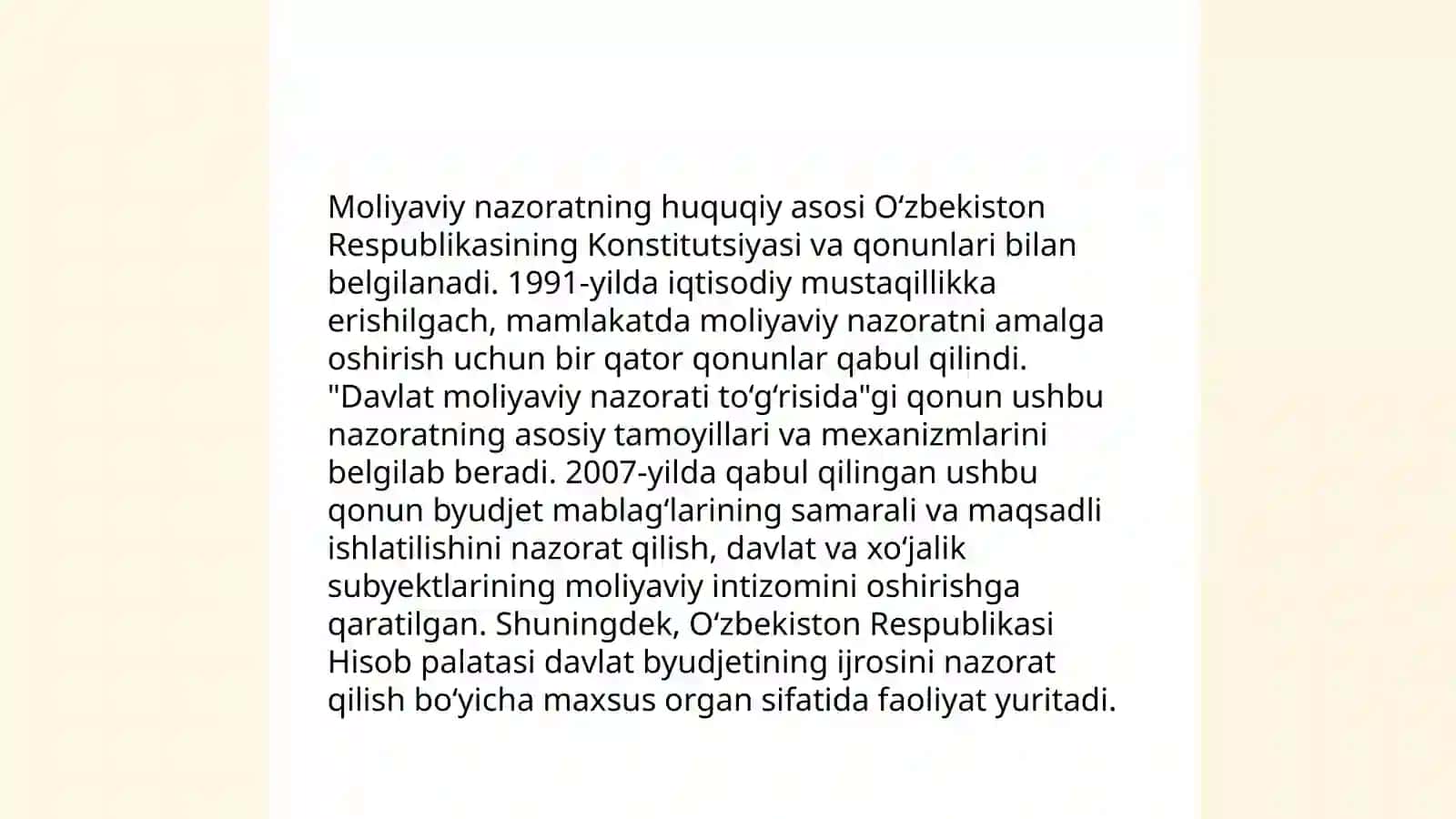 Umumdavlat nazorat organlari va ularning moliyaviy nazoratni tashkil etishi 4