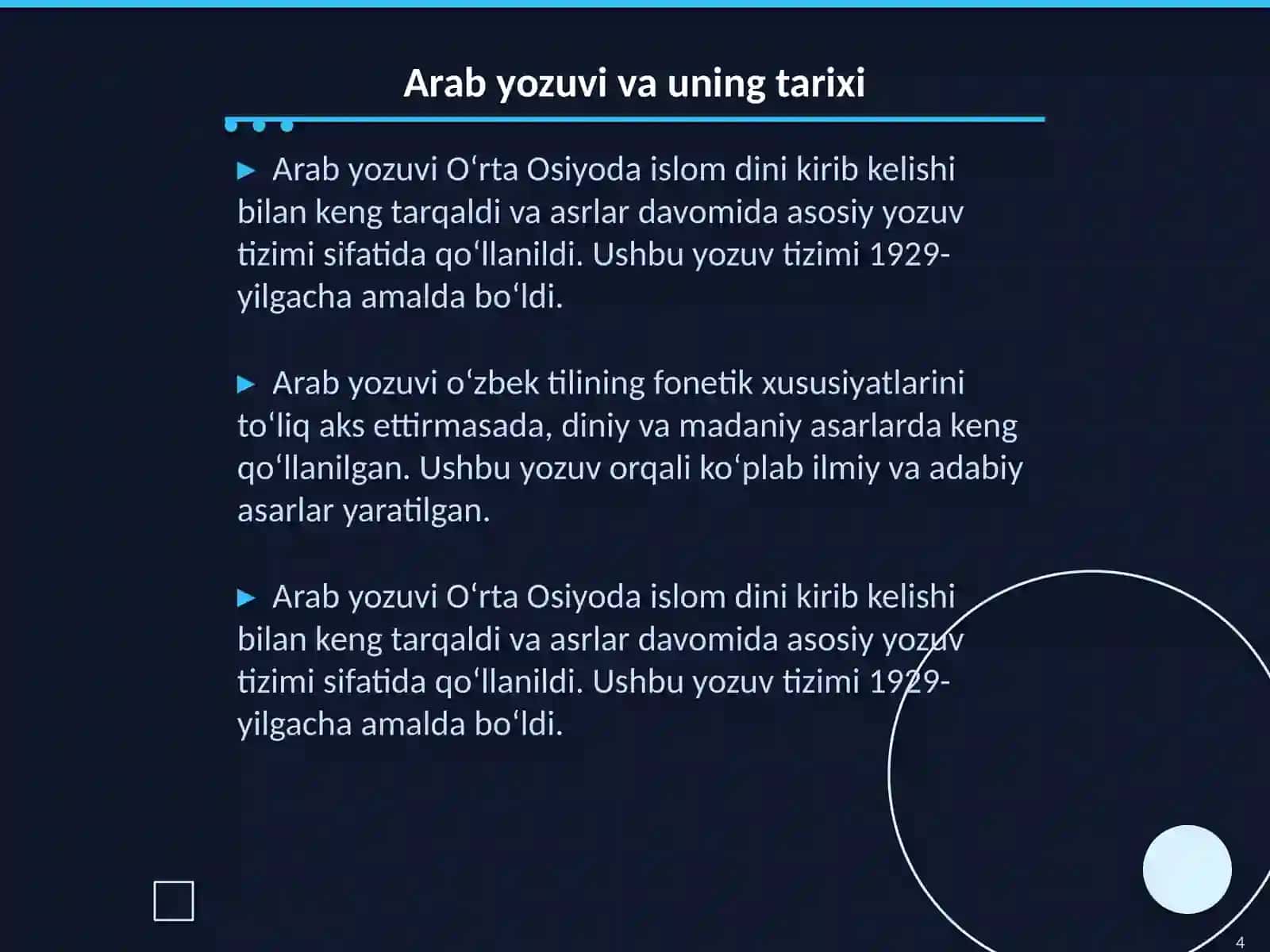 Oʻzbek tilining yozuv tizimlari tarixi 4