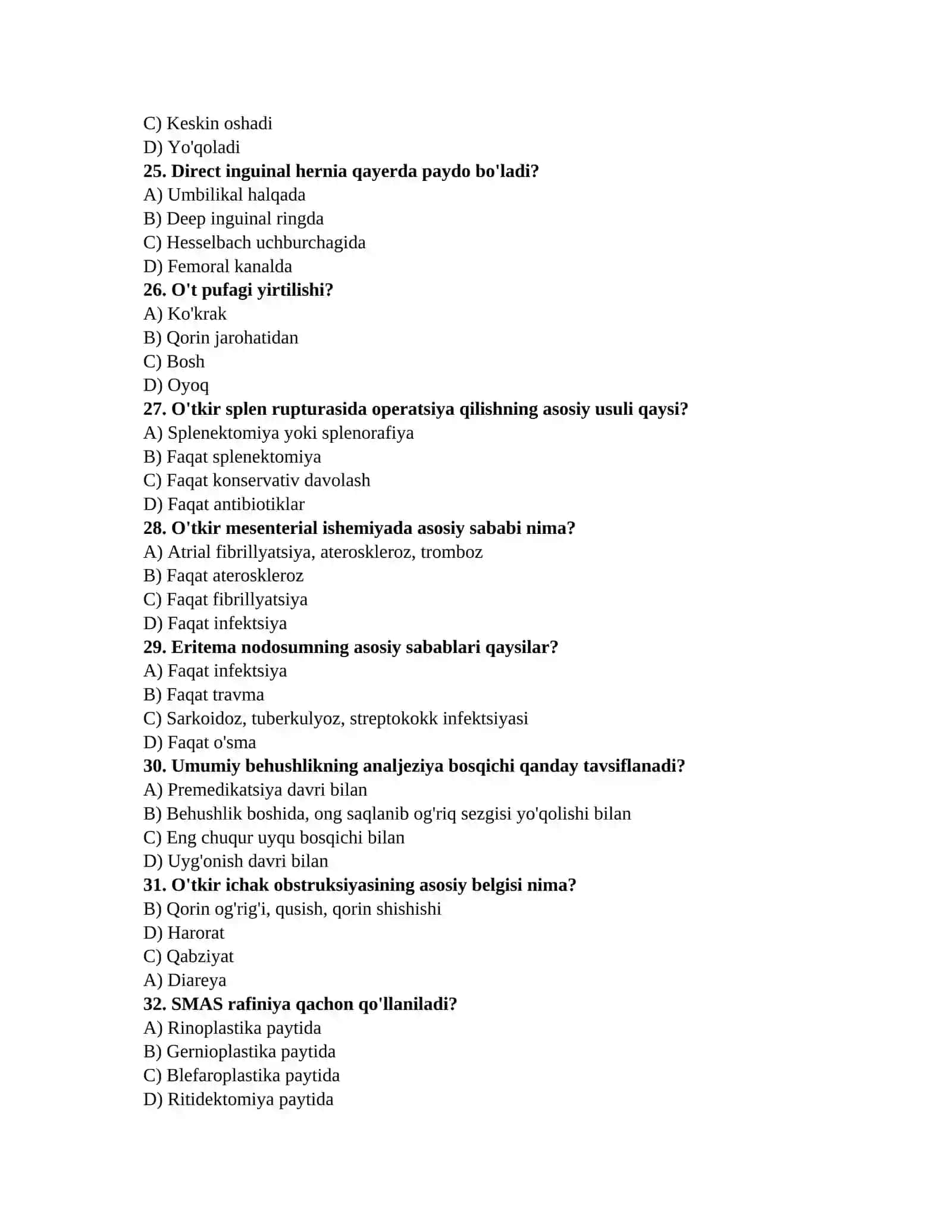 Tibbiyot vakansiya testlari 4