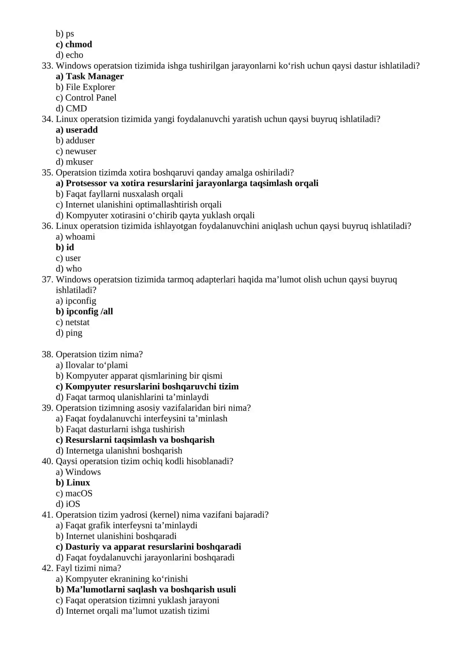OPERATSION TIZIMLAR FANIDAN TEST SAVOLLARI 4