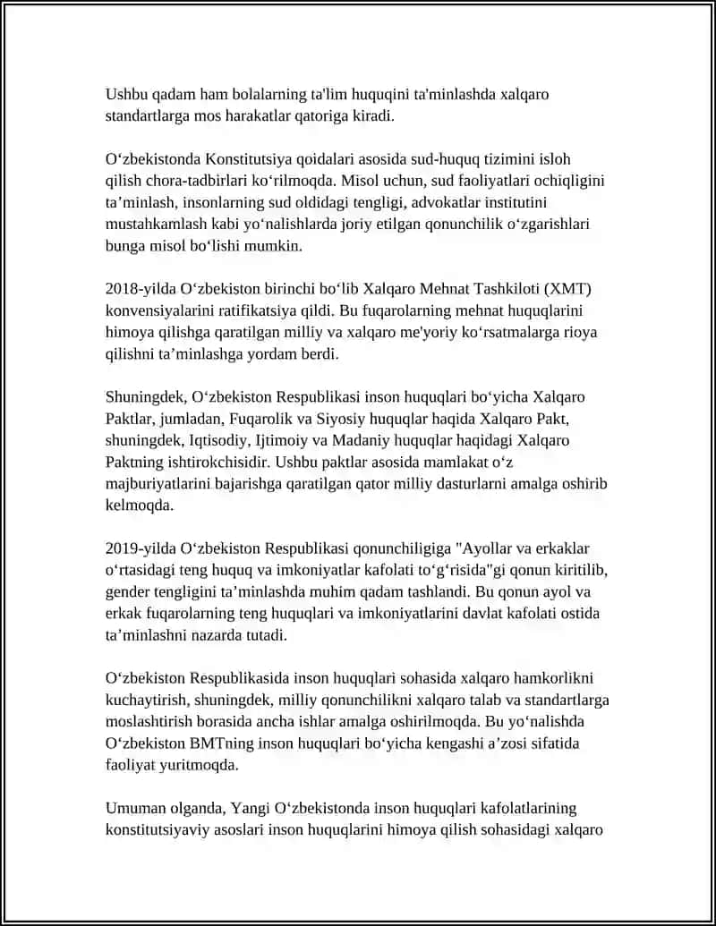 YANGI O‘ZBEKISTONDA INSON HAQ-HUQUQLARI VA ERKINLIKLARI KAFOLATINING YARATILISHI 4