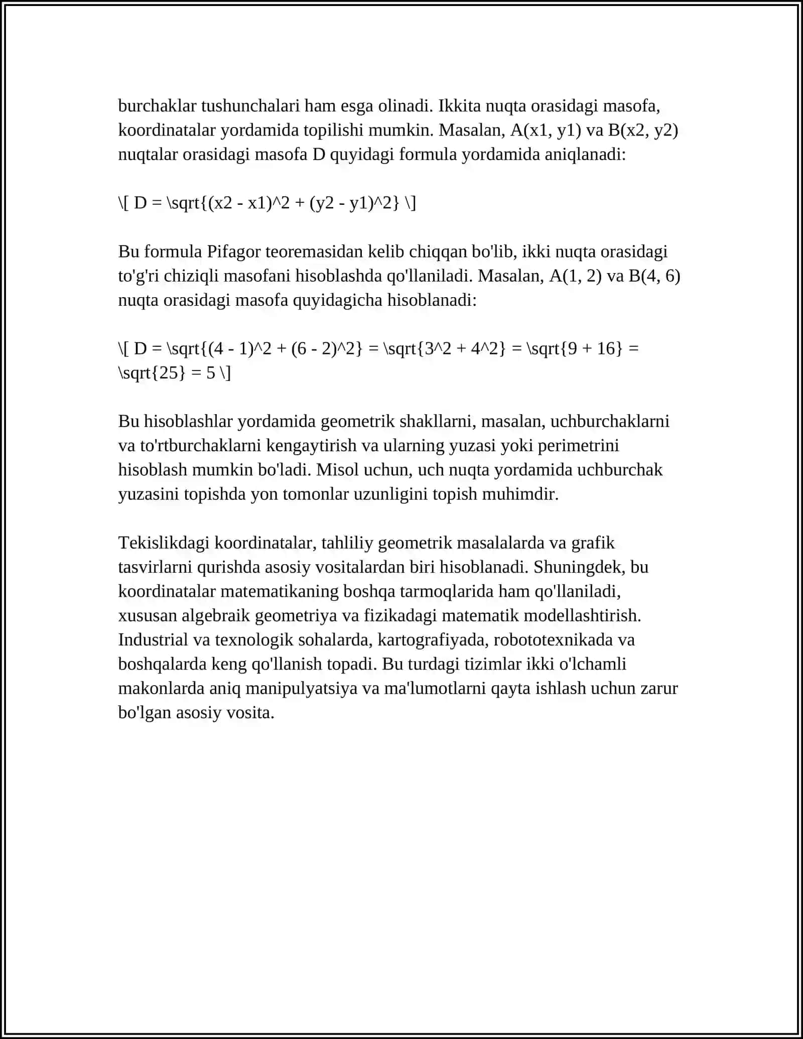 TEKISLIKDA ANALITIK GEOMETRIYANING ASOSIY TUSHUNCHALARIGA MISOLLAR YECHISH 4