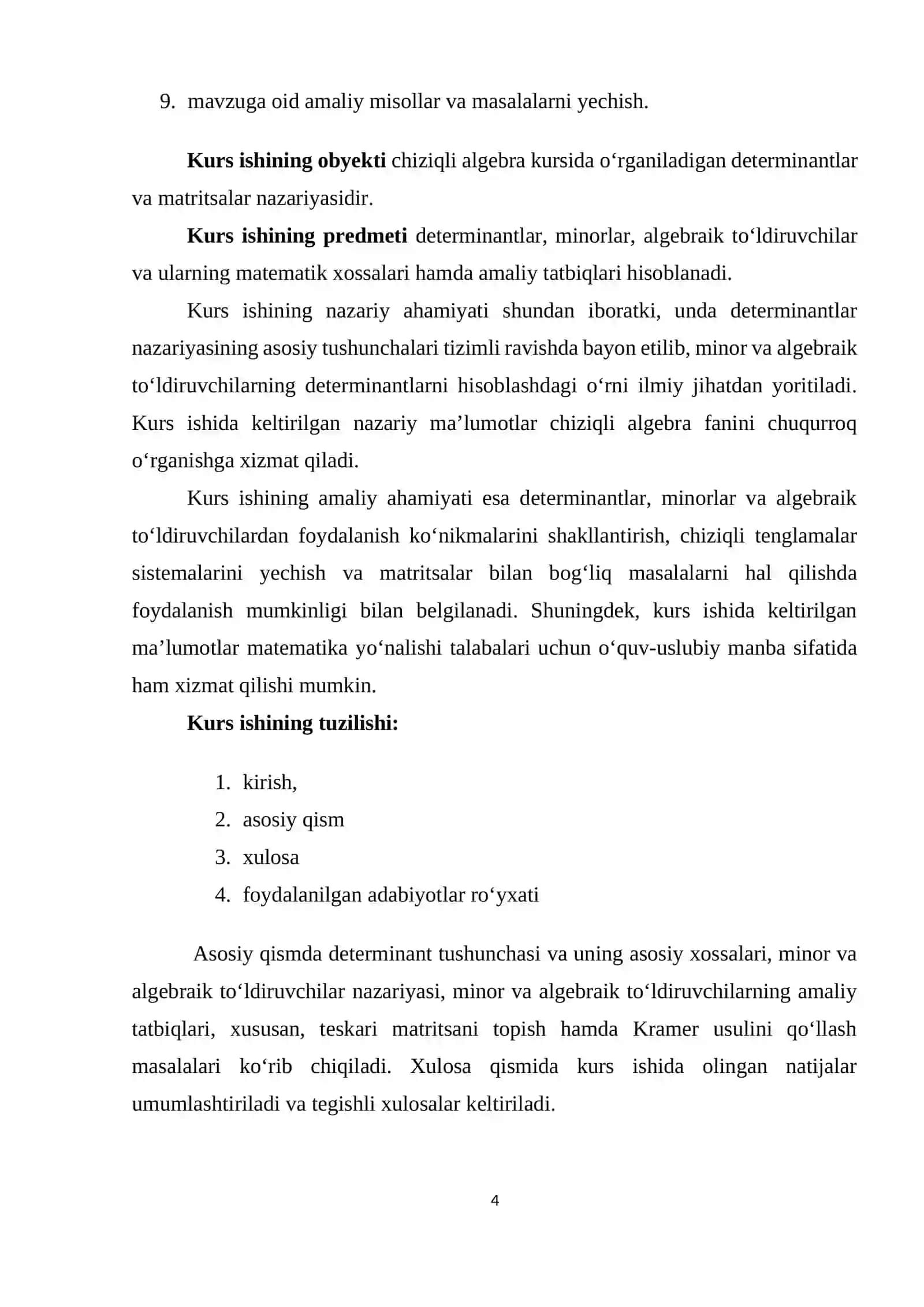 Minorlar va algebraik to'ldiruvchilar 4