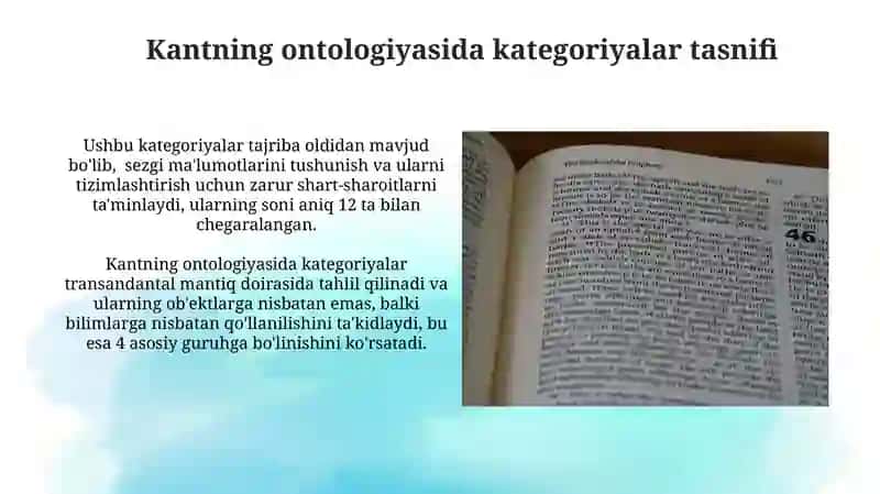 Aristotel,Forobiy va Kant ontoligiyasida kategoriyalarning tasnifi 4