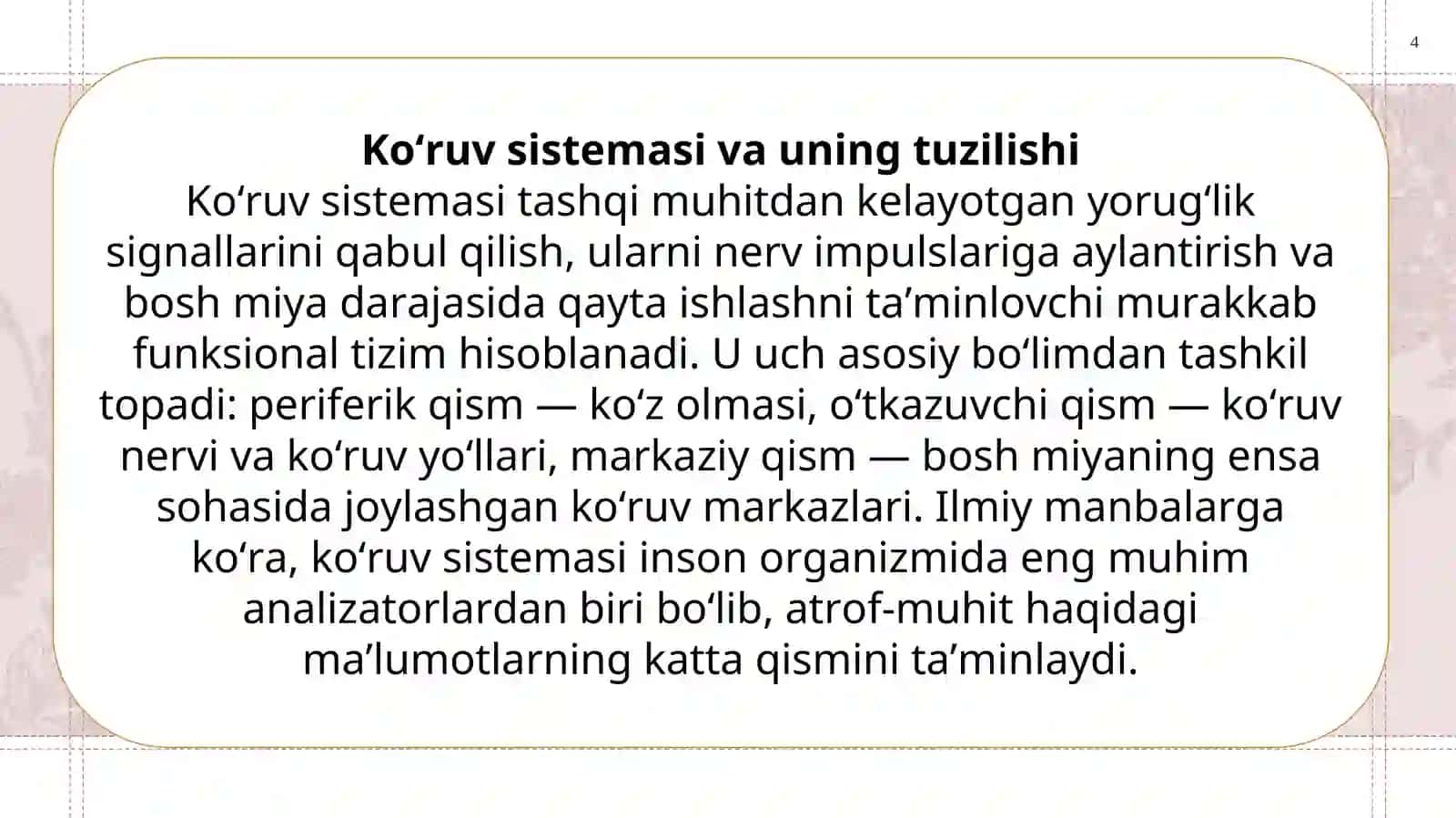 Ko‘ruv sistemasi.Ko‘ruv analizatorining patologiyasi 4