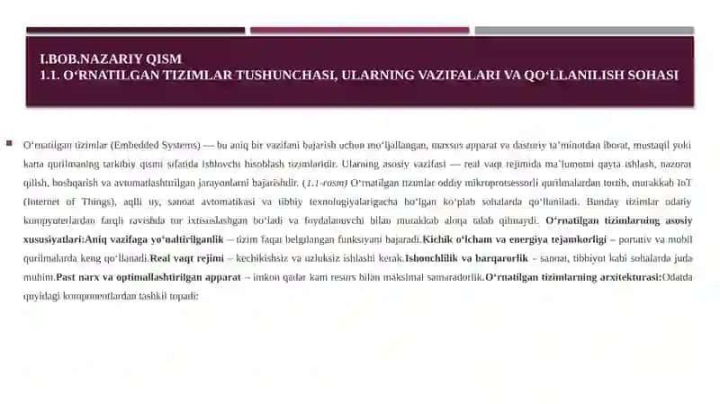 O’RNATILGAN TIZIMLAR TARMOQLAR VA PROTOKOLLAR KURS ISHI TAQDIMOTI 4