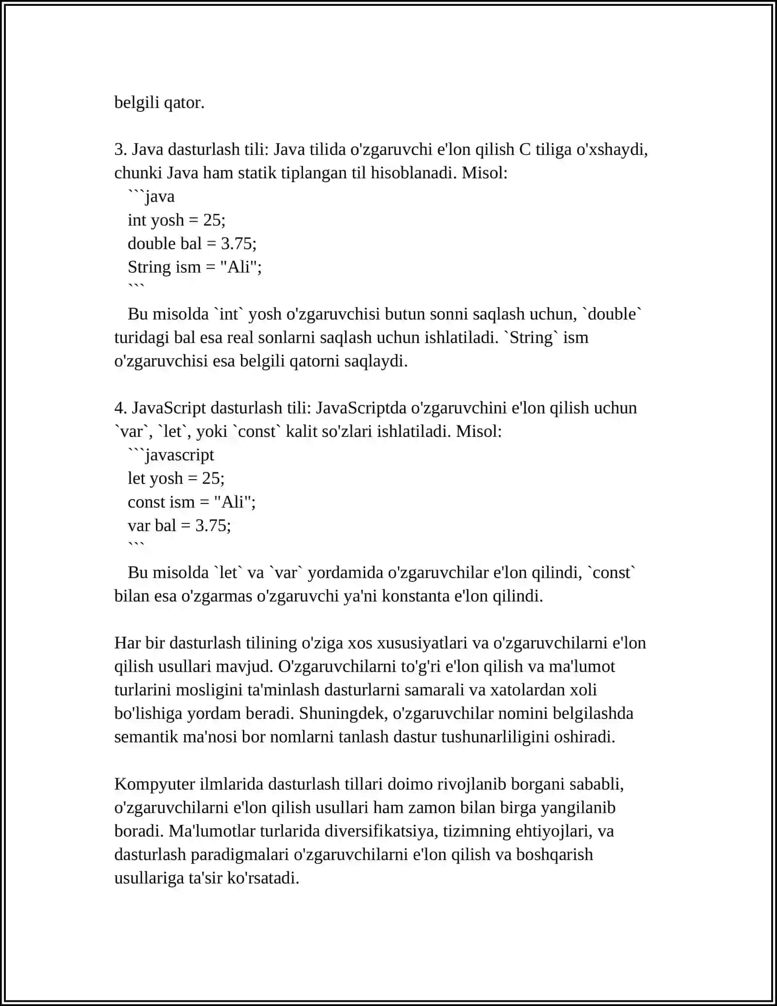 O'ZGARUVCHILARGA QIYMAT KIRITISH VA CHIQARISH OPERATORLARI 4