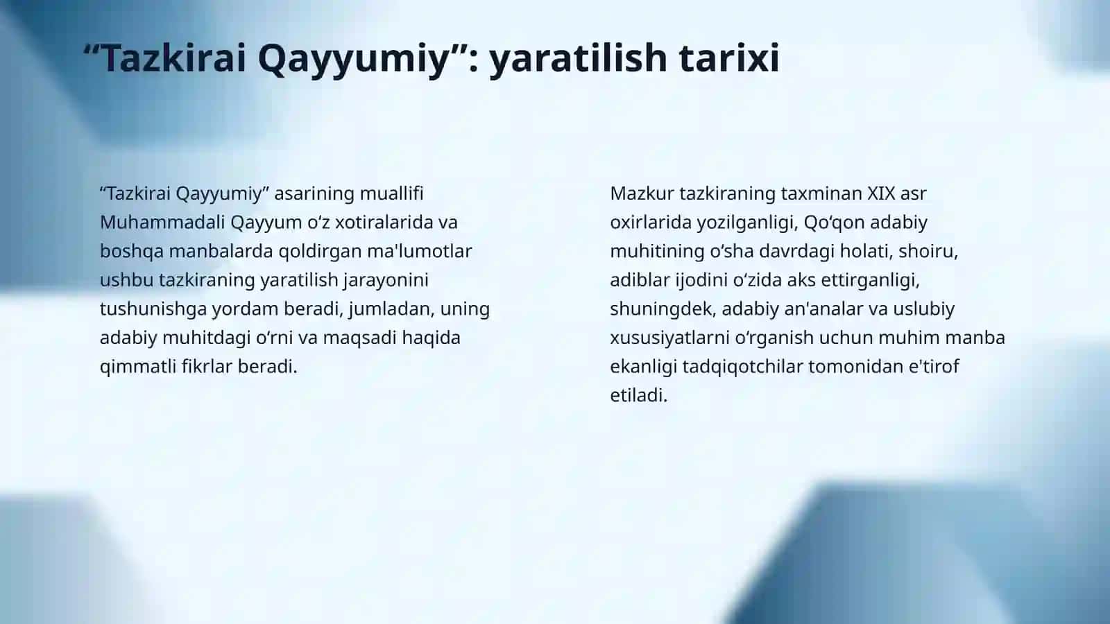 Qo‘qon adabiy muhiti. “Tazkirai Qayyumiy”dagi materiallar tasnifi. 4