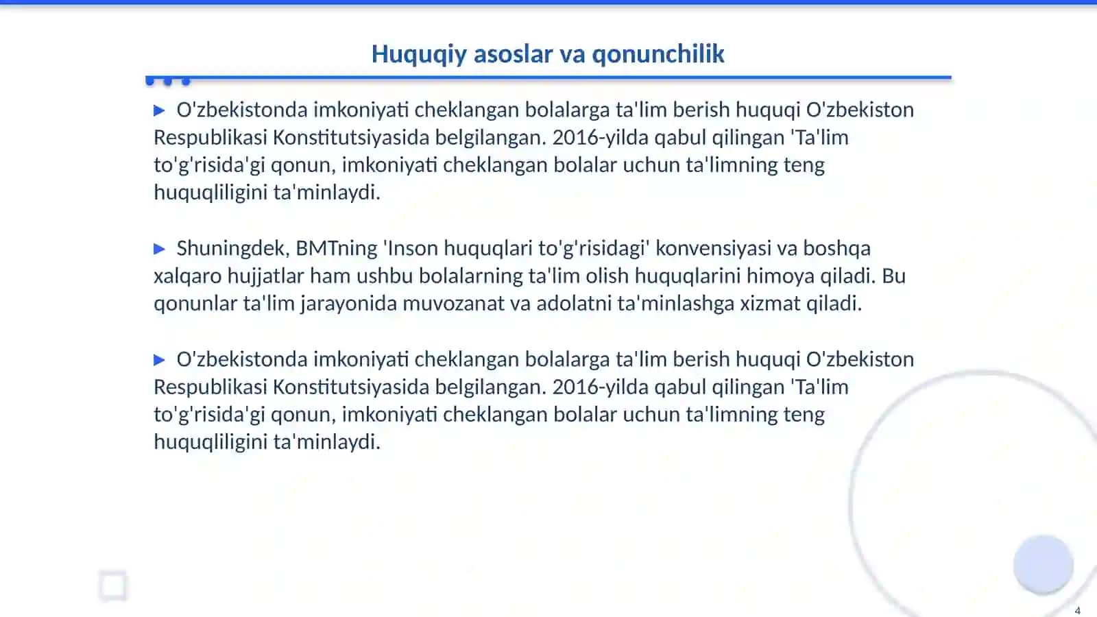Imkoniyati cheklangan bolalarga maktab va sinf xonalarini moslashtirish va korreksion yordam ko‘rsatishning huquqiy, pedagogik aspektlari 4
