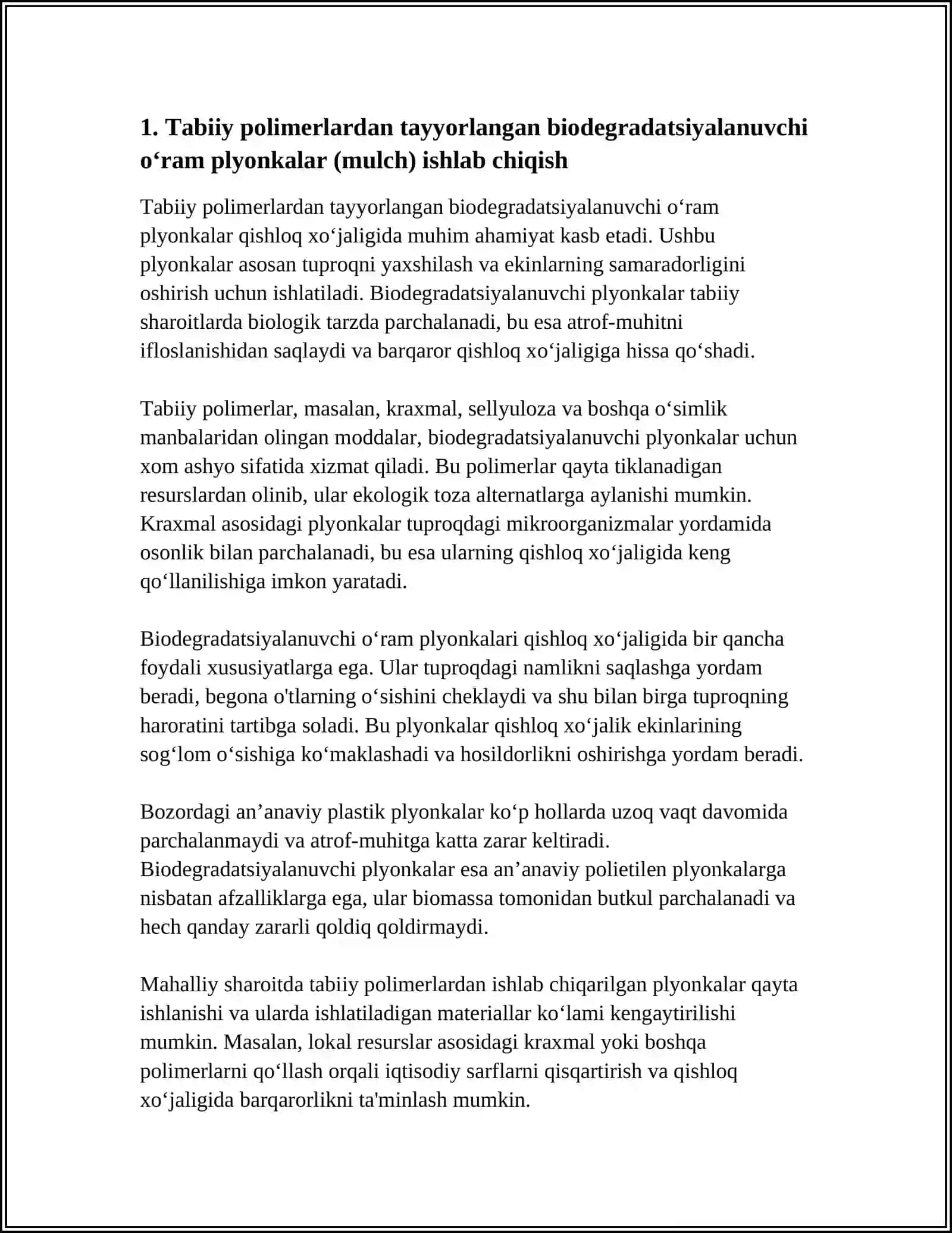 TABIIY VA SINTETIK POLIMERLAR ASOSIDA QISHLOQ XO‘JALIGI UCHUN MUHIM YANGI PREPARATLAR ISHLAB CHIQARISH 4