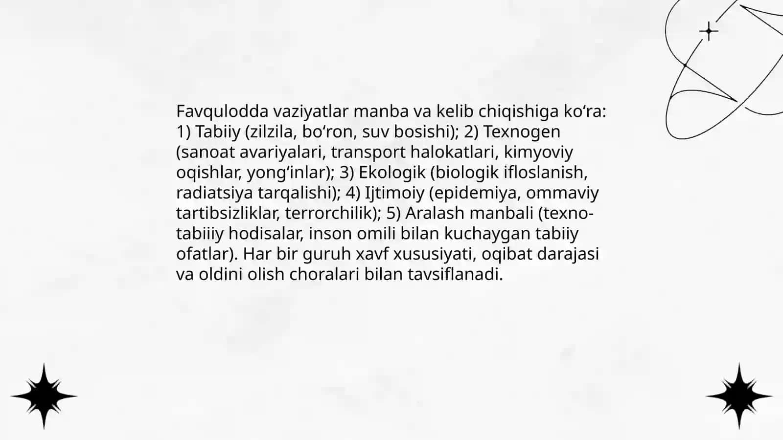 Texnogen ekologik va ijtimoiy tusdagi favqulodda vaziyatlar va ularning qisqacha tasnifi 4