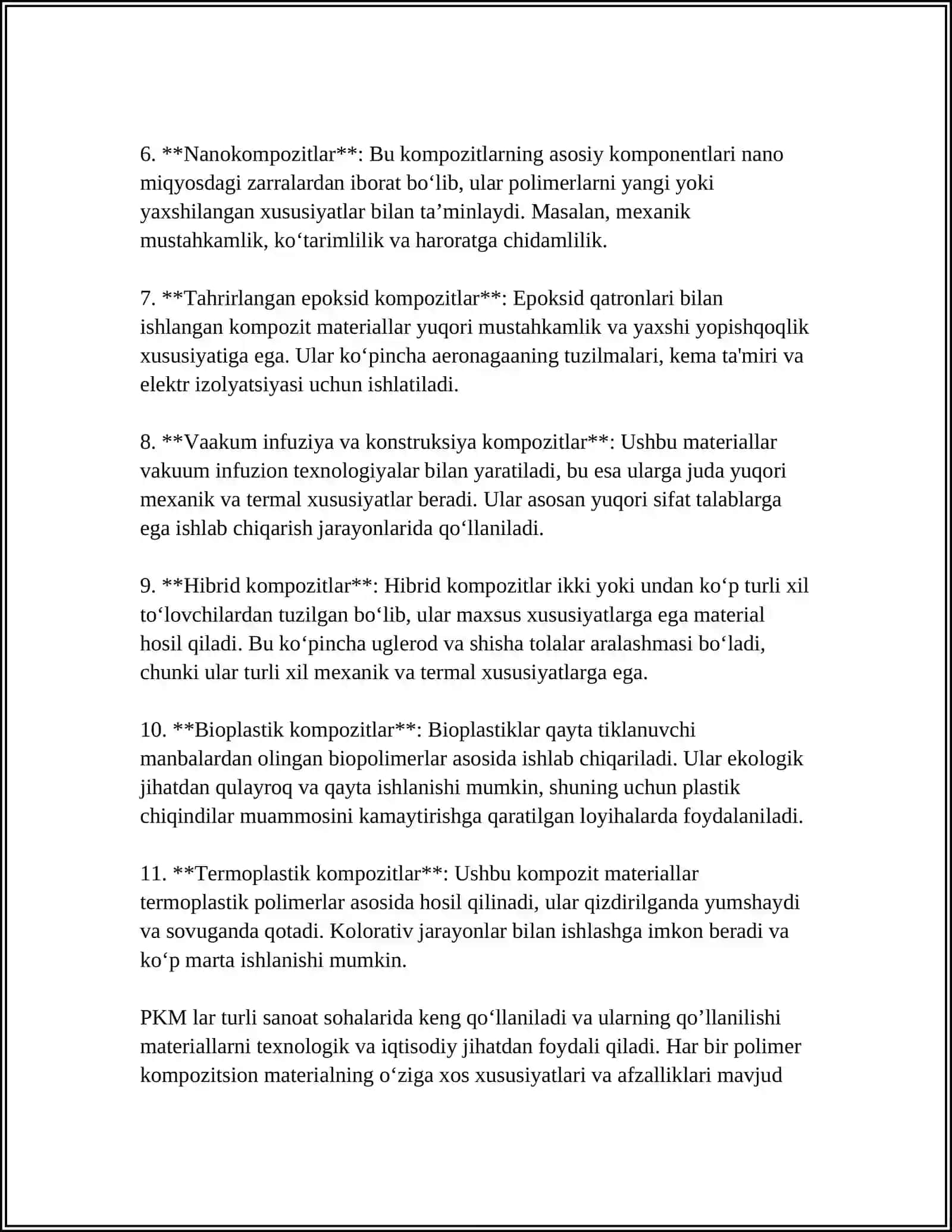 POLIMER KOMPOZITSION MATERIALLARNI QO’LLASH IMKONIYATLARI 4