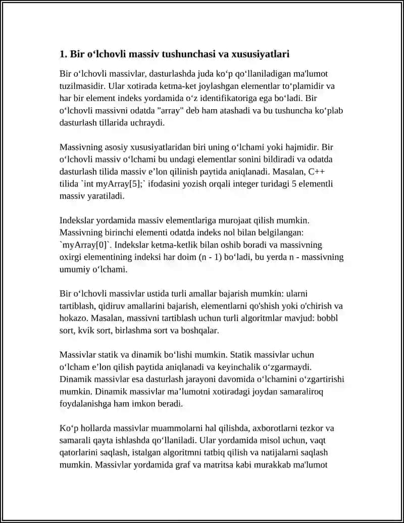 BIR O'LCHOVLI MASSIV NIMA? 4