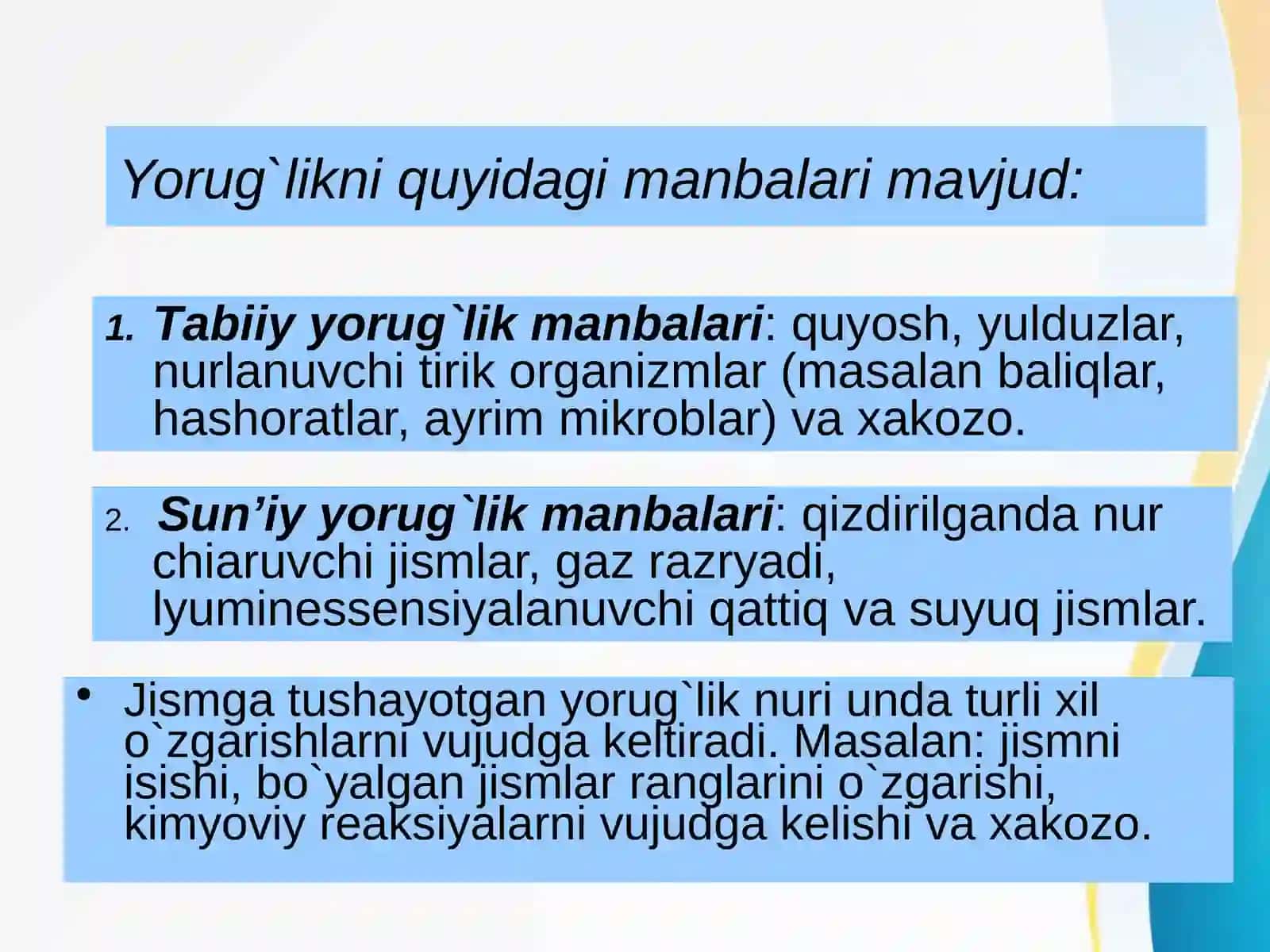 OPTIKA. YORUG’LIKNING XOSSALARI. KO’ZNING OPTIK SISTEMASI 4