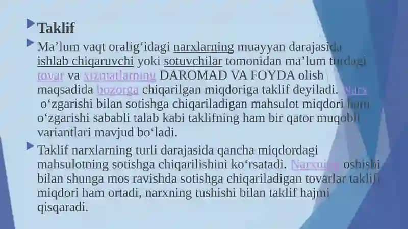 Talab va taklifning iqtisodiy mazmuni 4
