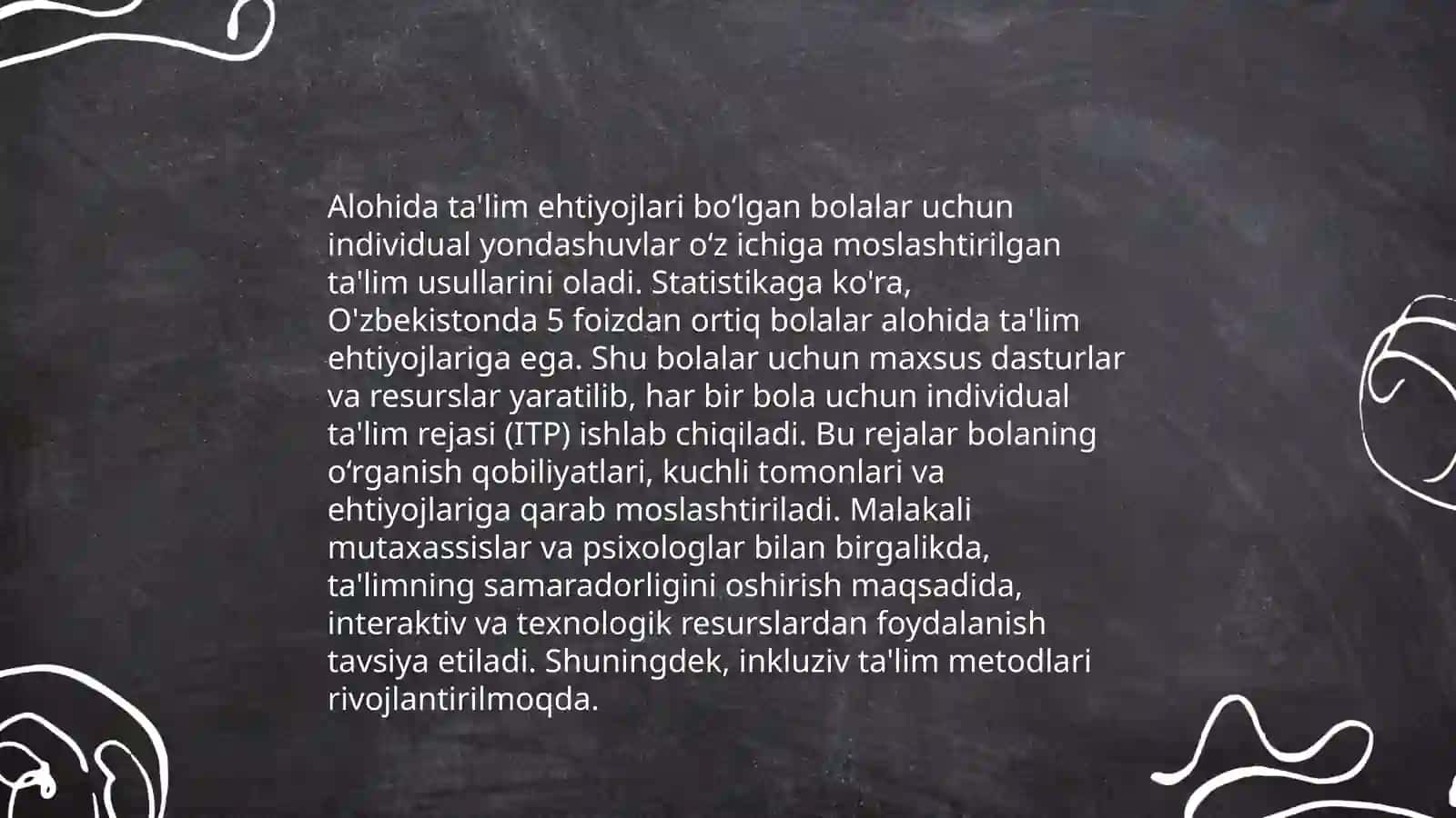 Alohida talim ehtiyojlari bólgan bolani samarali inklyuziyasi uchun ichki sharoitlar 4