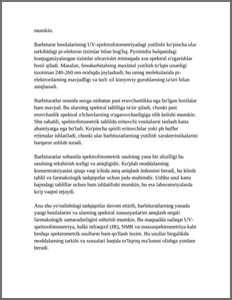 BARBITUR KISLOTA HOSILALARI IQ-SPEKTROFOTOMETRIK USULLARDA SIFAT VA MIQDORINI ANIQLASH 4