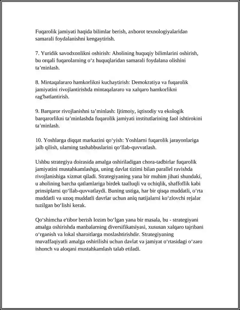 FUQAROLIK JAMIYATINI YANADA RIVOJLANTIRISH BO‘YICHA RIVOJLANISH STRATEGIYASI 4