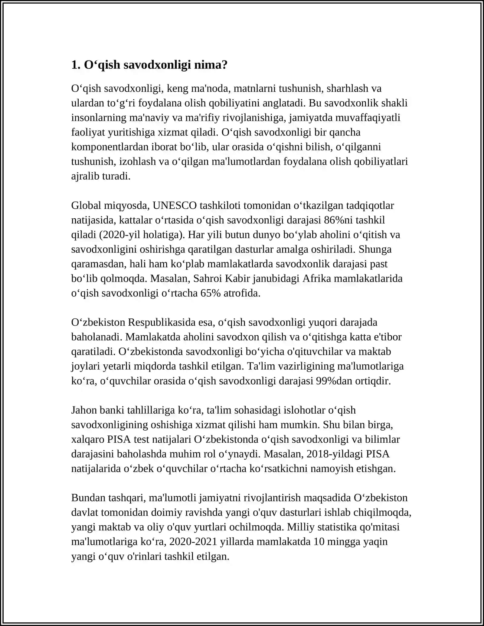 OʻQISH SAVODXONLIKLIGI DARSLARIDA 4K MODELINING AHAMIYATI 4