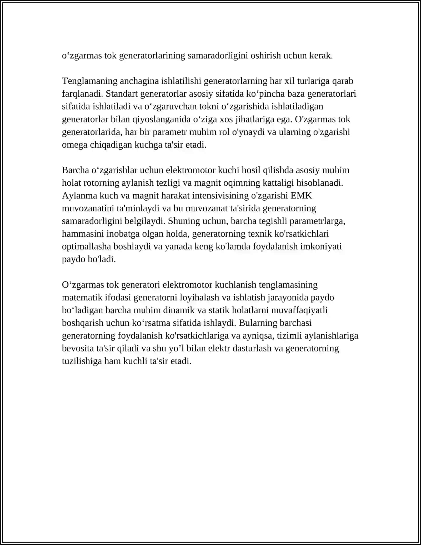 O'ZGARMAS TO'K GENERATORLARI XARAKTERSTIKALARI 4