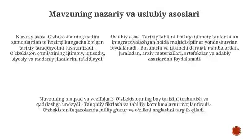 Ozbekistonning Eng Yangi Tarixi Oquv Fanining Predmenti Maqsadi Va Vazifalari Nazariy Metodologik Tamoyillari 4
